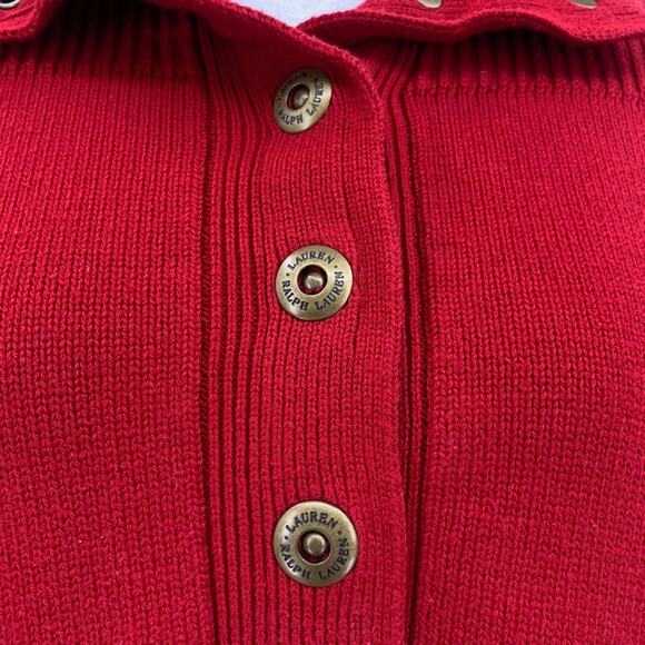 Lauren Ralph Lauren Sweater Women L Large Red Knitted Half Snap Buttons Pullover - Picture 4 of 13